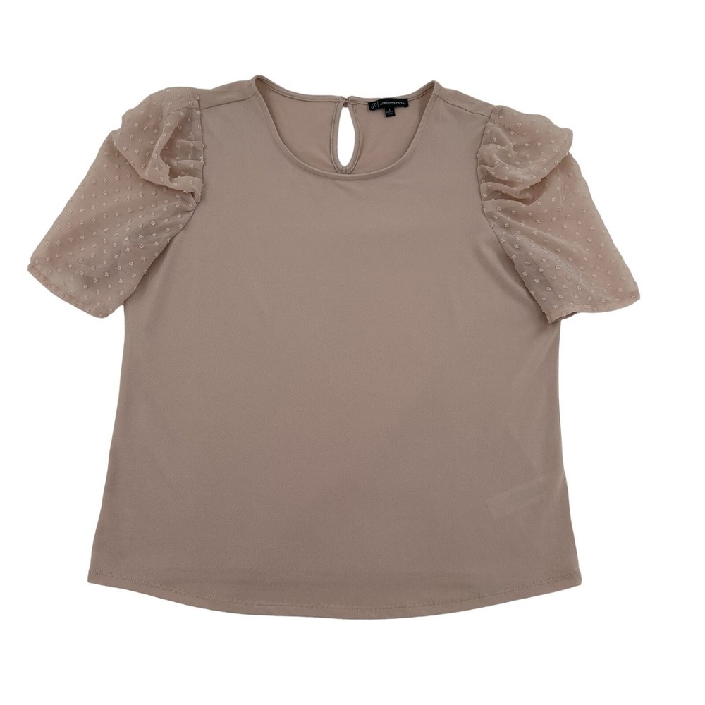 Adrianna Papell Women Large Pink Mauve Swiss Dot Puff Sleeve Blouse AD1S301155